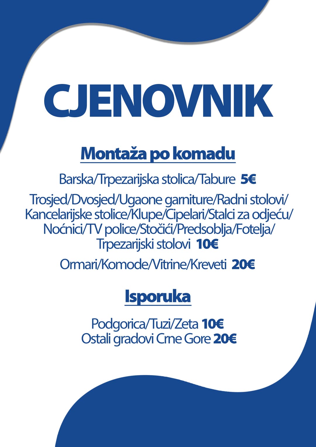 Cjenovnik montaže